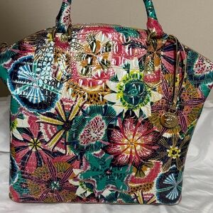 Brahmin Multicolor Floral Patent Tote - Teal, Pink & Yellow